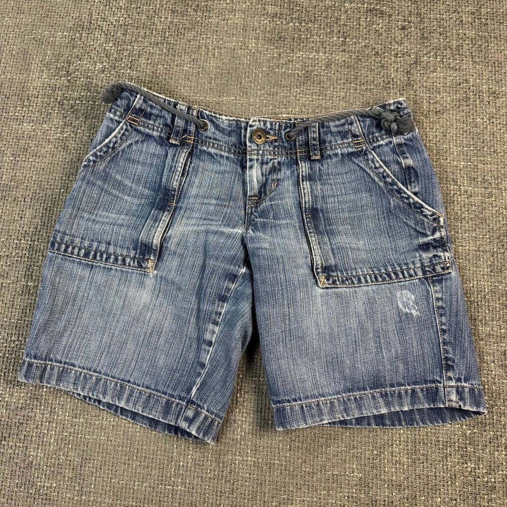Eddie Bauer Denim Utility Shorts Womens 30 Blue Rope Drawstring Y2K Cargo